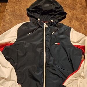 Tommy Hilfiger Navy and White Windbreaker with Red Accents